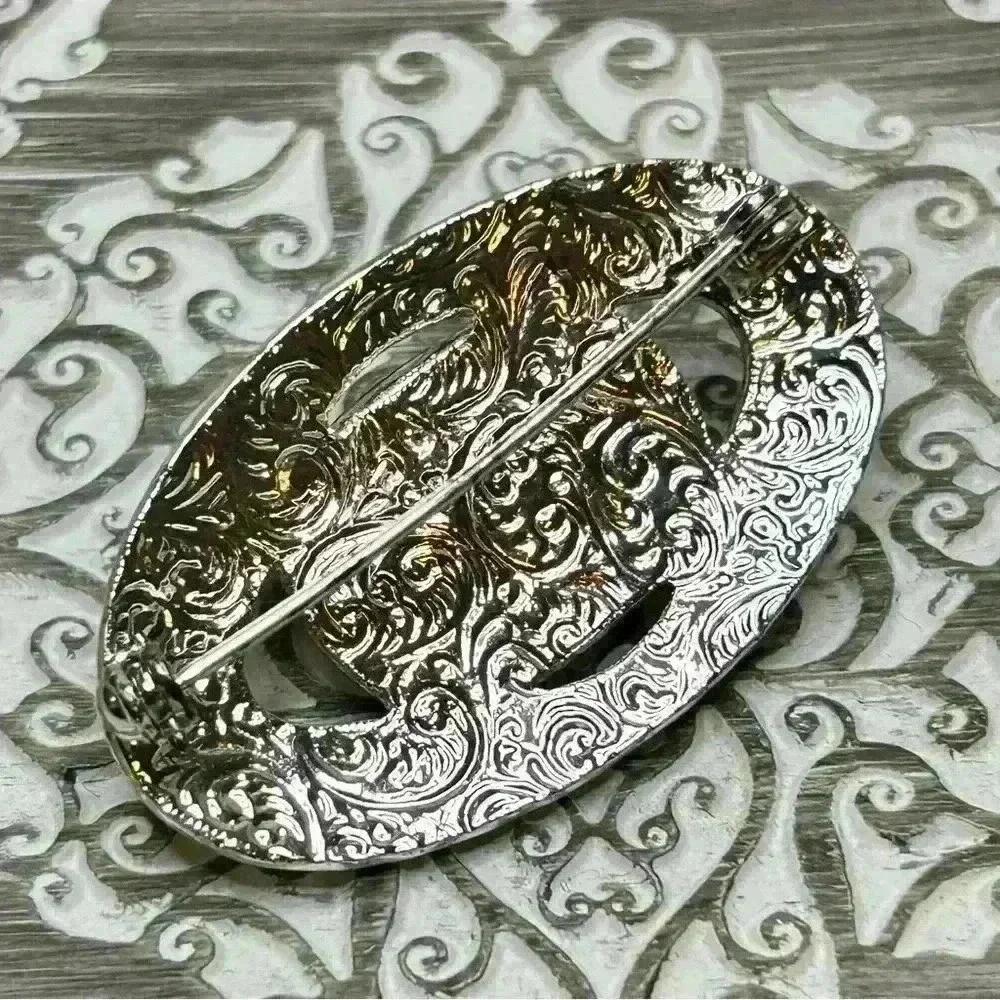 Vintage Silver Tone Amber Brooch